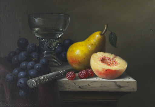 BRIAN DAVIES - STILL LIFE WITH FRUIT INTERIOR STUDY ORIGINAL OIL PAINTING SIGNED