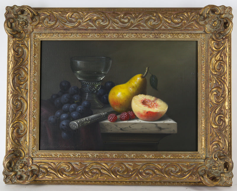 BRIAN DAVIES - STILL LIFE WITH FRUIT INTERIOR STUDY ORIGINAL OIL PAINTING SIGNED
