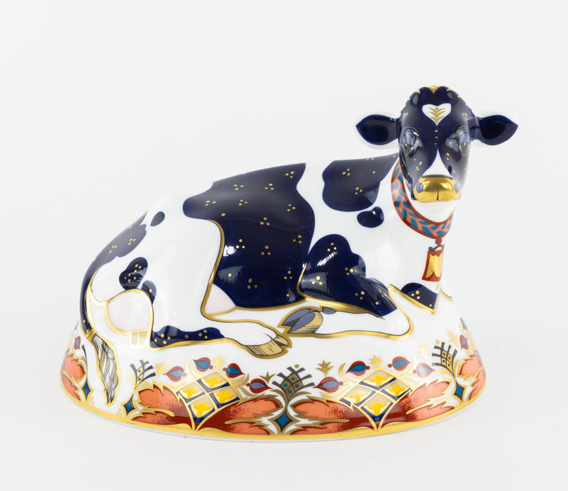 ROYAL CROWN DERBY 'BUTTERCUP' FRIESIAN COW FIGURE MODEL PAPERWEIGHT GOLD STOPPER