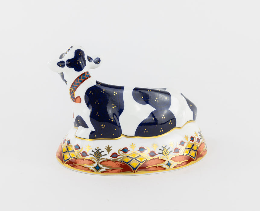 ROYAL CROWN DERBY 'BUTTERCUP' FRIESIAN COW FIGURE MODEL PAPERWEIGHT GOLD STOPPER