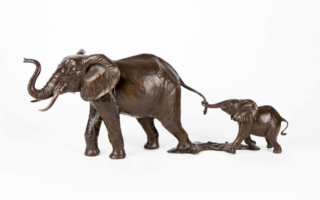 MICHAEL SIMPSON (BRITISH, C20th) -HOLD ON TIGHT- LIMITED EDITION BRONZE ELEPHANT SCULPTURE