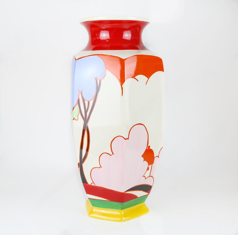 CLARICE CLIFF by WEDGWOOD 'BLUE AUTUMN' BIZARRE HEXAGONAL VASE, BOXED & C.O.A.