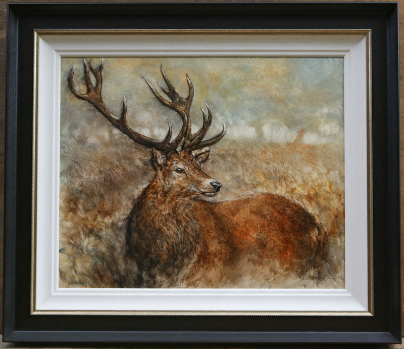 GARY BENFIELD, 'FOREST STAG I', DEER STUDY, ORIGINAL OIL PAINTING, SIGNED
