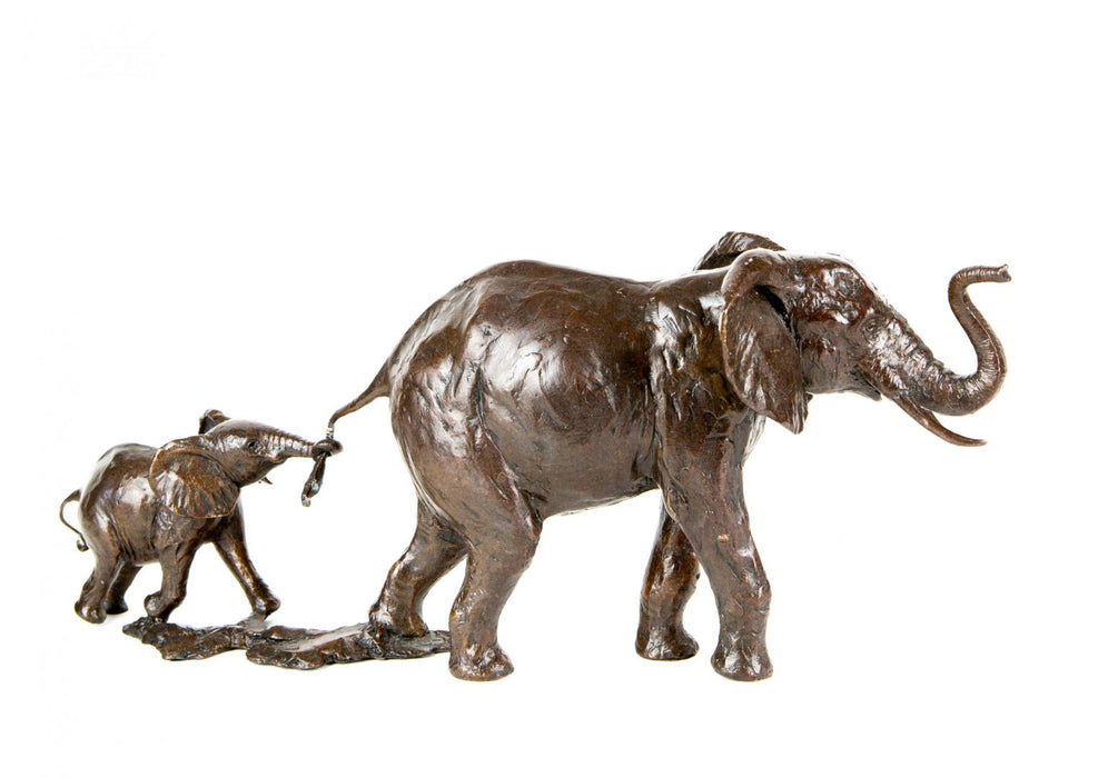 MICHAEL SIMPSON (BRITISH, C20th) -HOLD ON TIGHT- LIMITED EDITION BRONZE ELEPHANT SCULPTURE