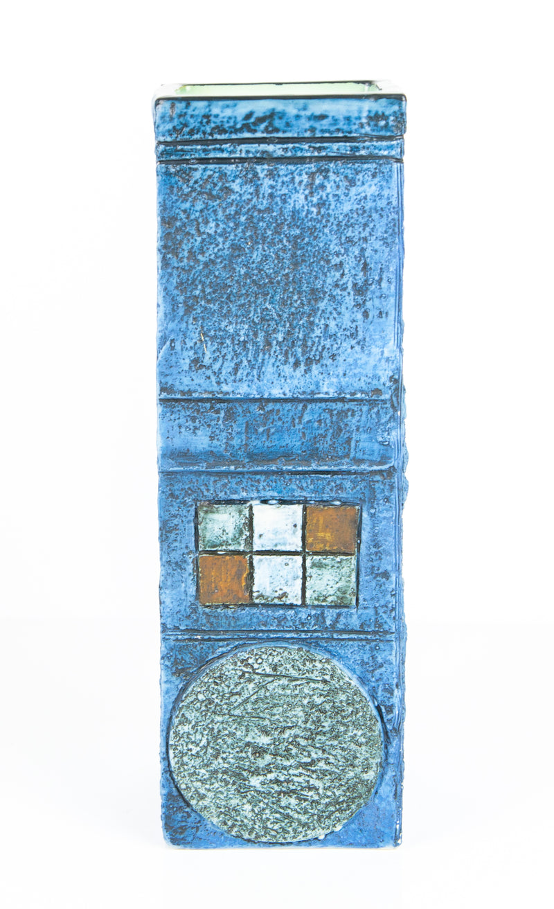 JANE FITZGERALD, TROIKA CORNWALL STUDIO ART POTTERY BLUE RECTANGLE VASE, SIGNED