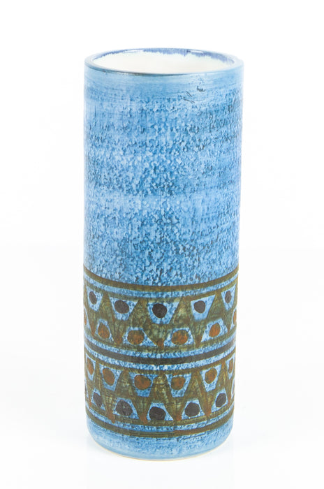 MARILYN PASCOE for TROIKA CORNWALL STUDIO ART POTTERY BLUE CYLINDER VASE, SIGNED