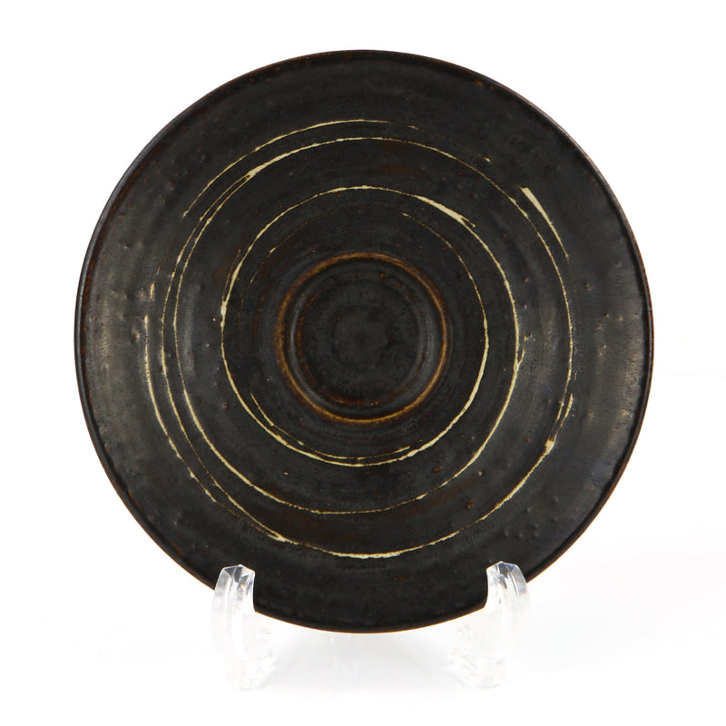 LUCIE RIE & HANS COPER - BROWN MANGANESE STONEWARE STUDIO POTTERY DISH c.1952