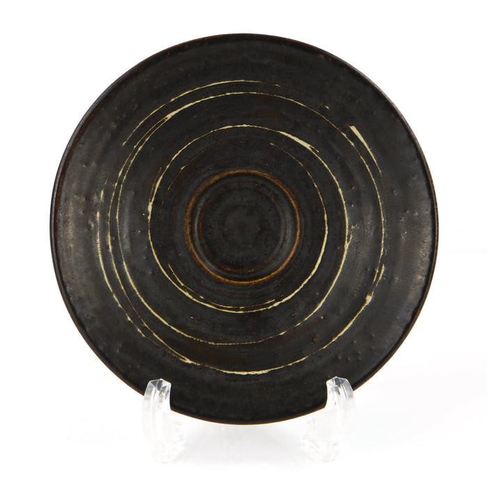 LUCIE RIE & HANS COPER - BROWN MANGANESE STONEWARE STUDIO POTTERY DISH c.1952