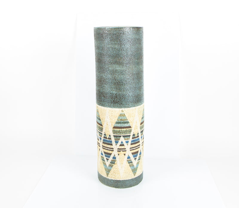 ALISON BRIGDEN, TROIKA CORNWALL STUDIO ART POTTERY LARGE CYLINDER CHIMNEY VASE