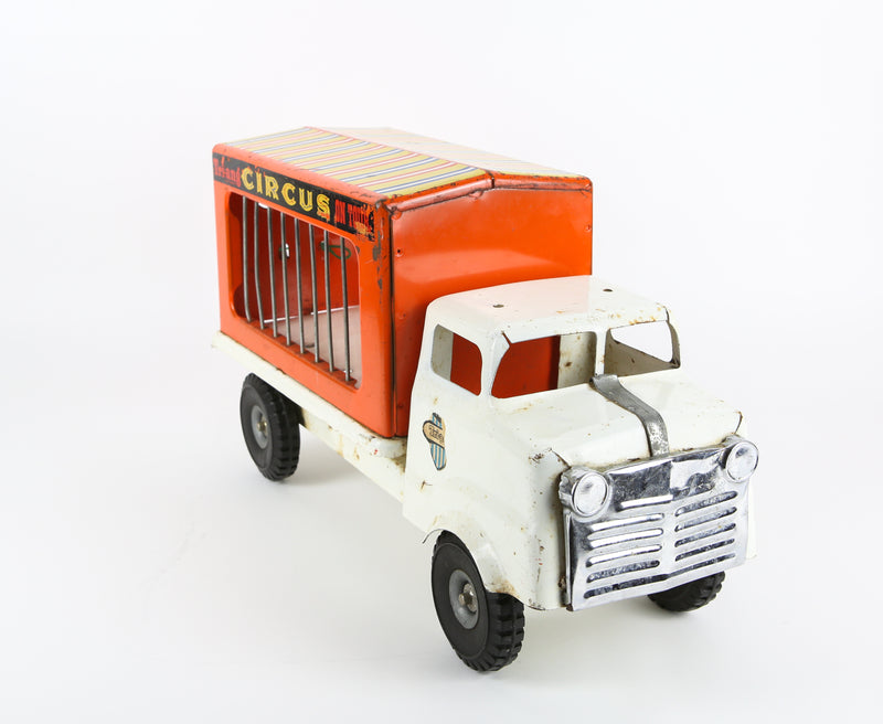 TRIANG 'CIRCUS ON TOUR' VINTAGE TIN PLATE ANIMAL CAGE LORRY TRUCK VAN TOY MODEL