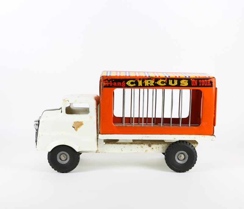 TRIANG 'CIRCUS ON TOUR' VINTAGE TIN PLATE ANIMAL CAGE LORRY TRUCK VAN TOY MODEL