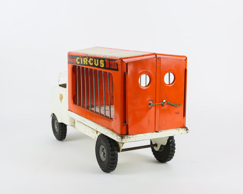 TRIANG 'CIRCUS ON TOUR' VINTAGE TIN PLATE ANIMAL CAGE LORRY TRUCK VAN TOY MODEL
