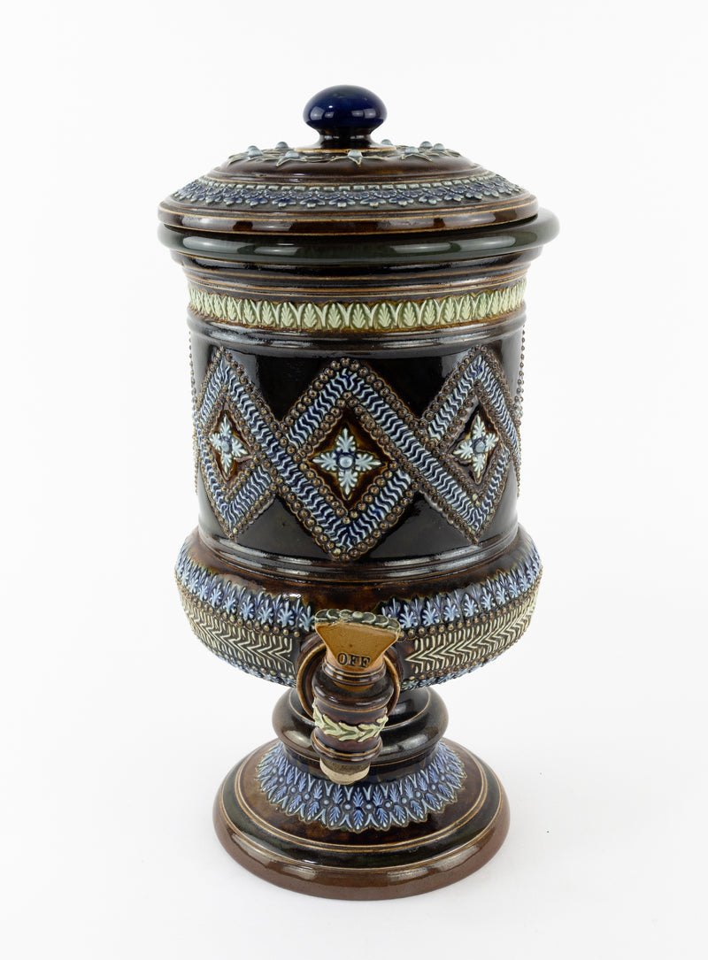DOULTON LAMBETH VICTORIAN STONEWARE WATER FILTER JUG CONTAINER WITH LID, STAMPED