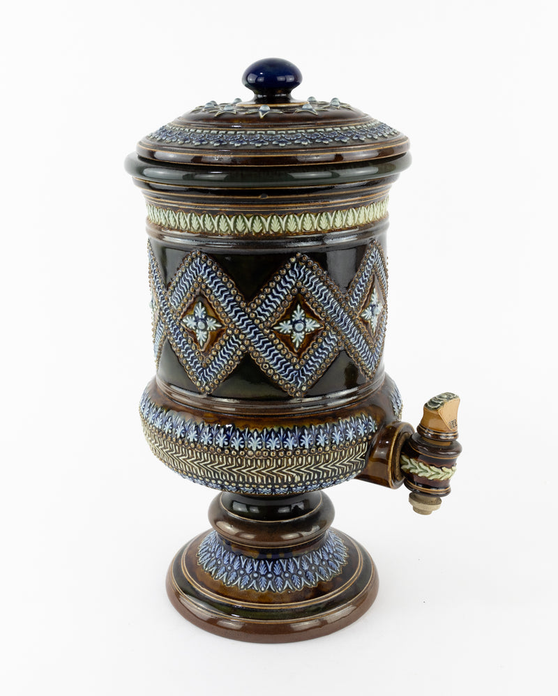 DOULTON LAMBETH VICTORIAN STONEWARE WATER FILTER JUG CONTAINER WITH LID, STAMPED