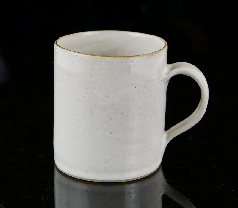 LUCIE RIE STUDIO POTTERY SPECKLED WHITE & MANGANESE STONEWARE COFFEE MUG CUP CAN