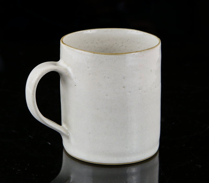 LUCIE RIE STUDIO POTTERY SPECKLED WHITE & MANGANESE STONEWARE COFFEE MUG CUP CAN