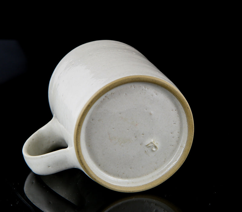 LUCIE RIE STUDIO POTTERY SPECKLED WHITE & MANGANESE STONEWARE COFFEE MUG CUP CAN