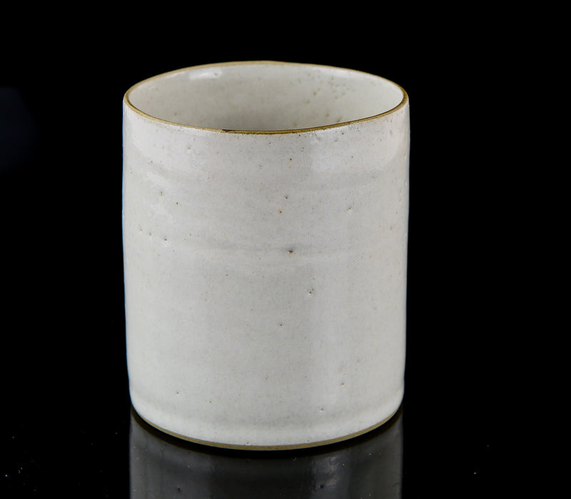 LUCIE RIE STUDIO POTTERY SPECKLED WHITE & MANGANESE STONEWARE COFFEE MUG CUP CAN