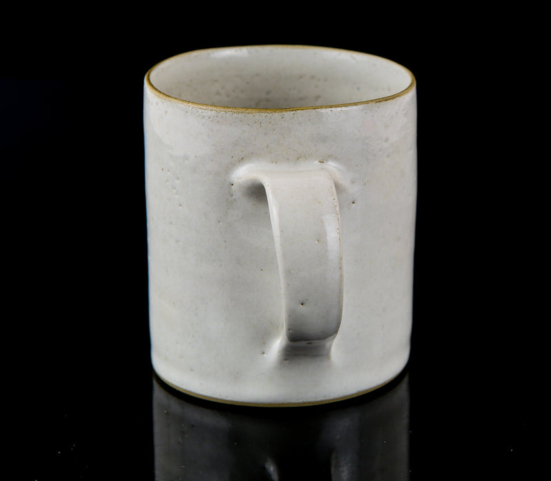 LUCIE RIE STUDIO POTTERY SPECKLED WHITE & MANGANESE STONEWARE COFFEE MUG CUP CAN