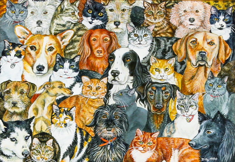 DITZ, 'RAIN', CATS AND DOGS, 1990, ORIGINAL OIL PAINTING, SIGNED