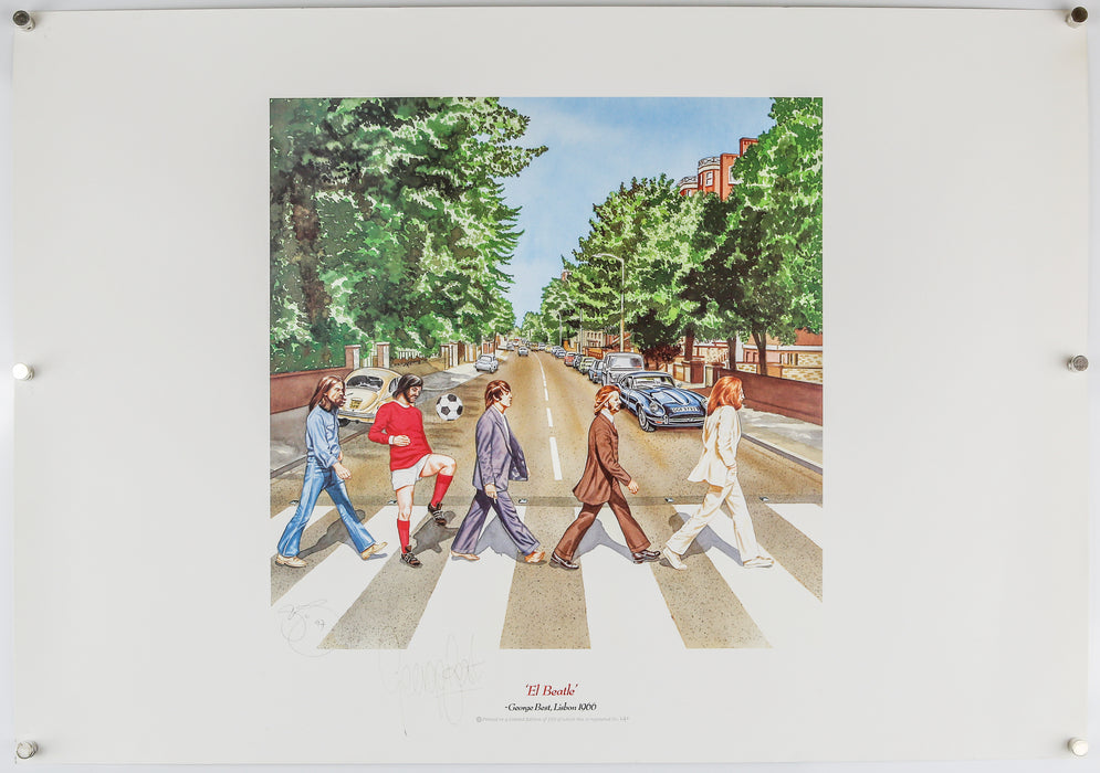 STEWART BECKETT 'EL BEATLE' ABBEY ROAD LIMITED EDITION PRINT, GEORGE BEST SIGNED