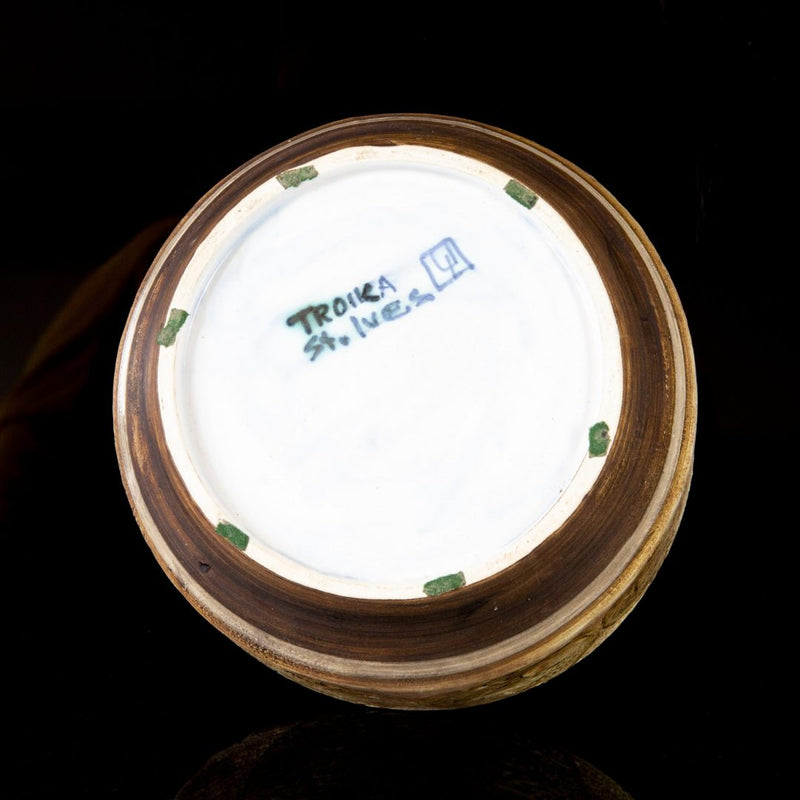 TROIKA, ST IVES - STUDIO POTTERY ROUND DRUM CIRCLE SQUAT VASE/BOWL