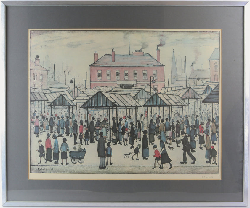 L.S. LAURENCE STEPHEN LOWRY 'MARKET SCENE IN A NORTHERN TOWN' SIGNED LIMITED EDITION PRINT