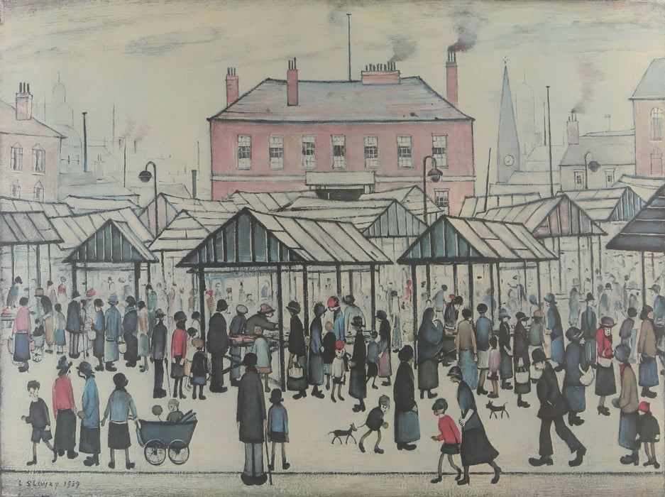 L.S. LAURENCE STEPHEN LOWRY 'MARKET SCENE IN A NORTHERN TOWN' SIGNED LIMITED EDITION PRINT