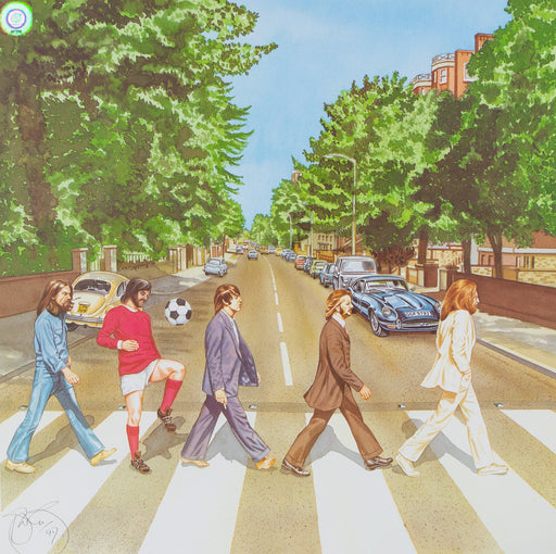STEWART BECKETT 'EL BEATLE' ABBEY ROAD LIMITED EDITION PRINT, GEORGE BEST SIGNED