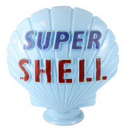 SUPER SHELL - VINTAGE BLUE GLASS PETROL PUMP GLOBE ADVERTISING SIGN