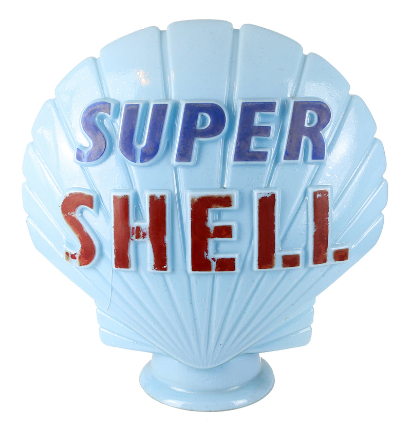 SUPER SHELL - VINTAGE BLUE GLASS PETROL PUMP GLOBE ADVERTISING SIGN