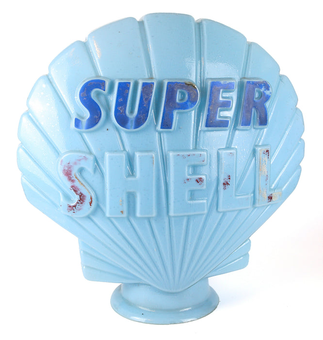 SUPER SHELL - VINTAGE BLUE GLASS PETROL PUMP GLOBE ADVERTISING SIGN