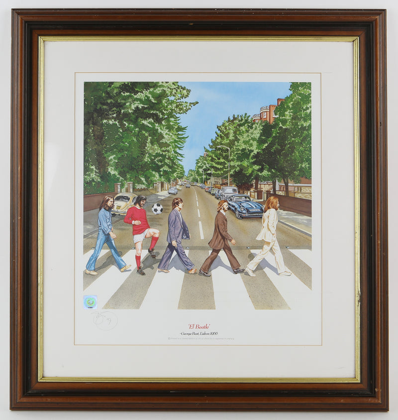 STEWART BECKETT 'EL BEATLE' GEORGE BEST ABBEY ROAD LIMITED EDITION PRINT, SIGNED
