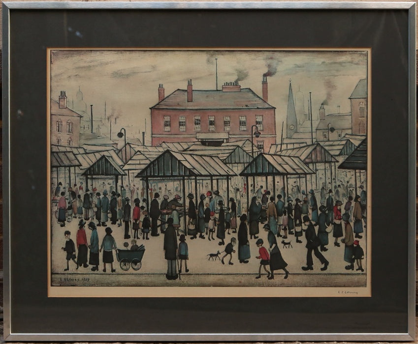 L.S. LAURENCE STEPHEN LOWRY 'MARKET SCENE IN A NORTHERN TOWN' SIGNED LIMITED EDITION PRINT