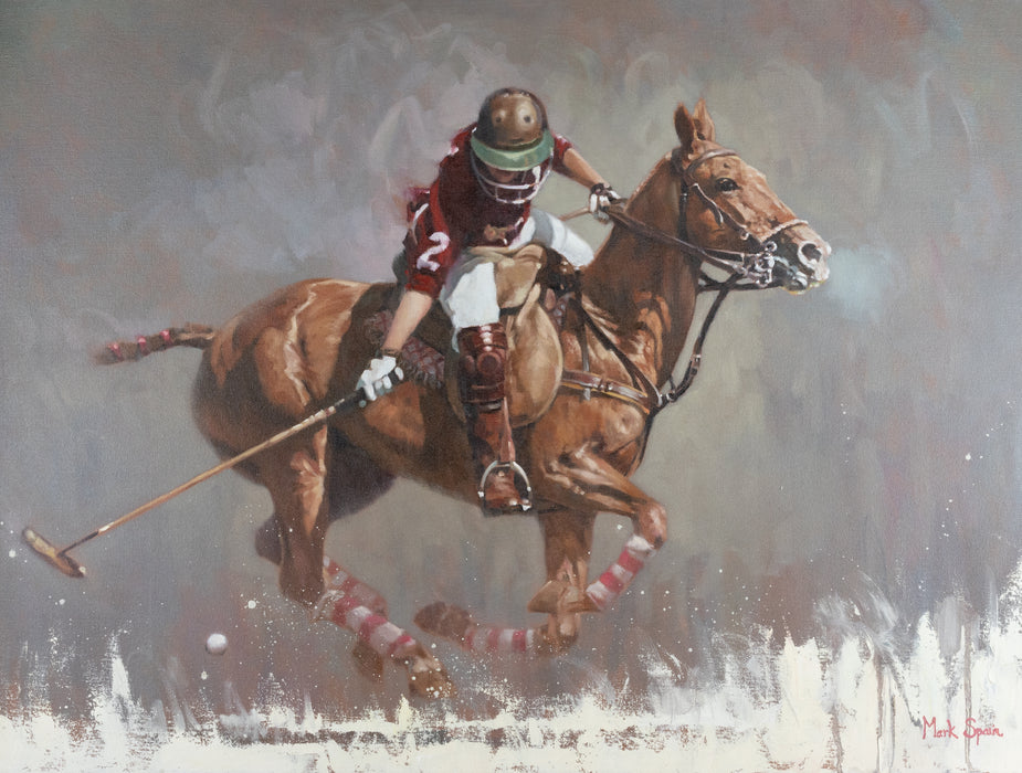 MARK SPAIN 'POLO WITH FACE GUARD' HORSE PONY LARGE ORIGINAL OIL PAINTING, SIGNED