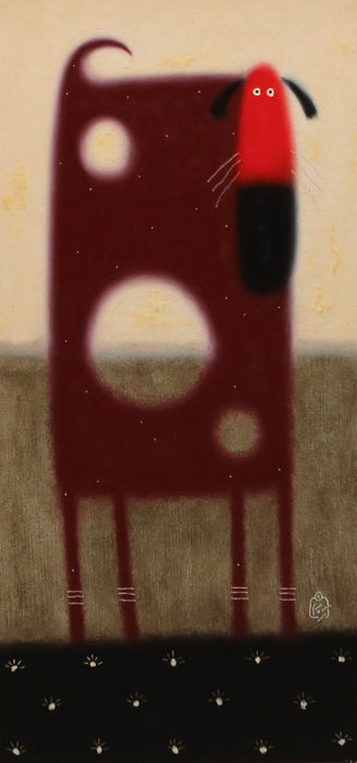 GOVINDER NAZRAN, 'HOLY DOG', RED, LARGE ORIGINAL OIL PAINTING, SIGNED