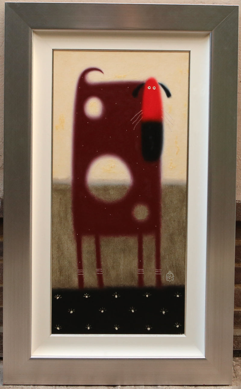 GOVINDER NAZRAN, 'HOLY DOG', RED, LARGE ORIGINAL OIL PAINTING, SIGNED