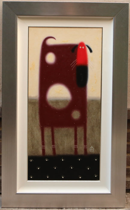 GOVINDER NAZRAN, 'HOLY DOG', RED, LARGE ORIGINAL OIL PAINTING, SIGNED