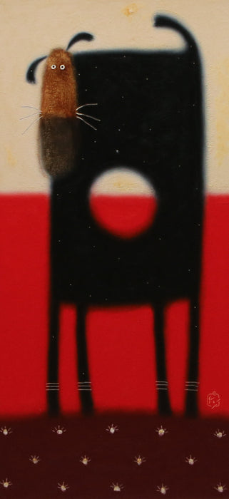 GOVINDER NAZRAN, 'HOLY DOG', BLACK, LARGE ORIGINAL OIL PAINTING, SIGNED