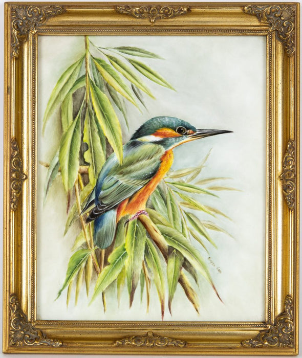 BRYAN COX (ROYAL WORCESTER) HAND PAINTED KINGFISHER PORCELAIN PLAQUE, SIGNED