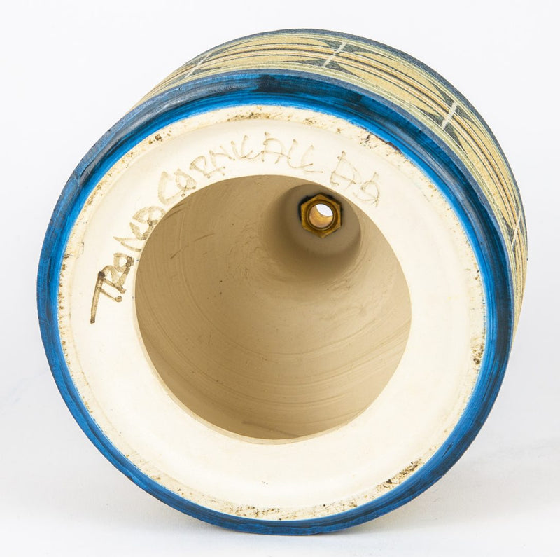 TINA DOUBLEDAY for TROIKA POTTERY - BLUE/GREEN CIRCLE DRUM CYLINDER LAMP BASE