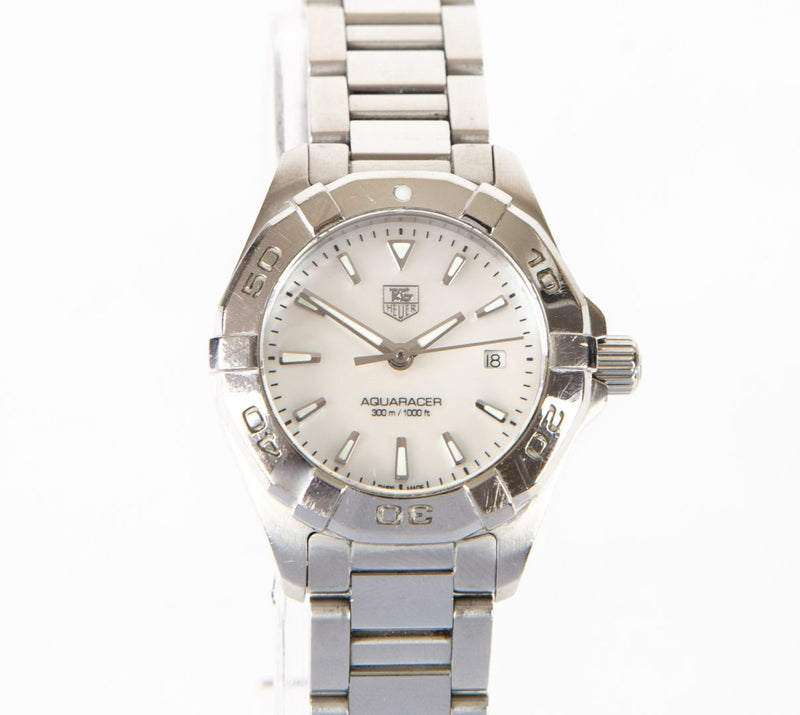 TAG HEUER 'AQUARACER' LADIES STAINLESS STEEL BRACELET MOTHER PEARL QUARTZ WATCH, WAY1412