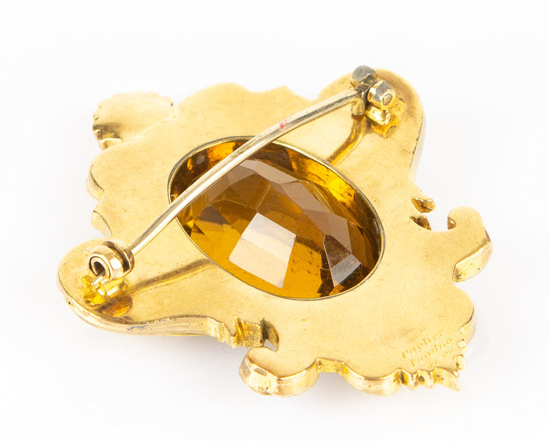 CARTIER, LONDON YELLOW GOLD &amp; CITRINE ROCOCO BROOCH