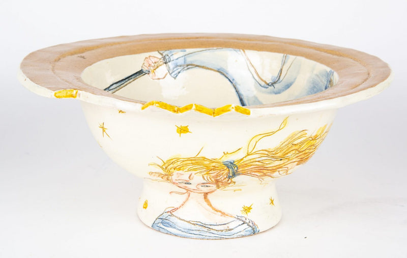 JITKA PALMER - 1987 STUDIO ART POTTERY LARGE VIBRANT FOOTED ABSTRACT BOWL DISH