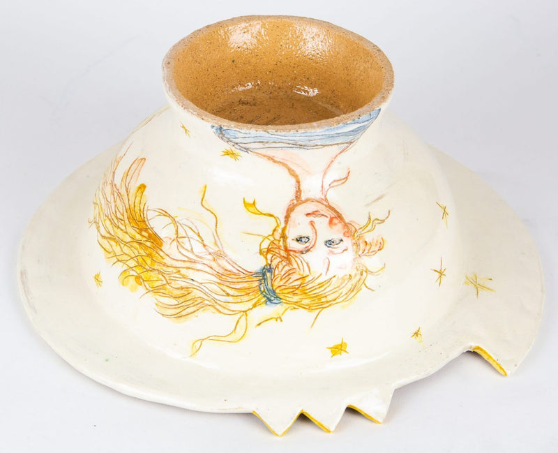 JITKA PALMER - 1987 STUDIO ART POTTERY LARGE VIBRANT FOOTED ABSTRACT BOWL DISH