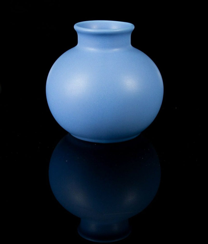 POOLE POTTERY - SET OF 3 BLUE GREEN IRIDESCENT WHITE 4" GLOBULAR GLOBE OVOID VASES
