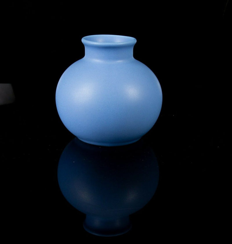 POOLE POTTERY - SET OF 3 BLUE GREEN IRIDESCENT WHITE 4" GLOBULAR GLOBE OVOID VASES