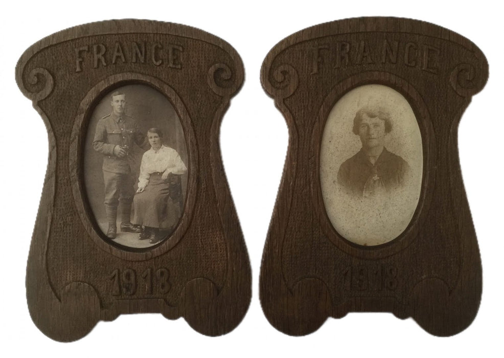 PAIR OF WWI CARVED OAK TRENCH ART PICTURE FRAMES