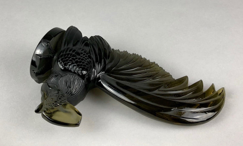 R LALIQUE, FRANCE 'COQ NAIN' COCKEREL ROOSTER TOPAZ GLASS CAR MASCOT FIGURE 1135