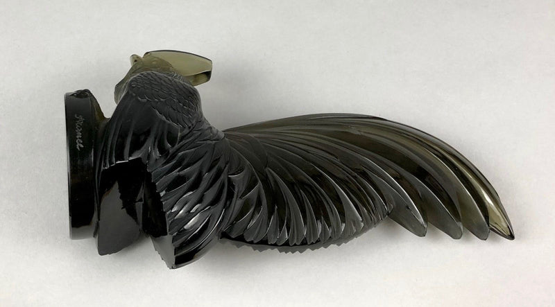 R LALIQUE, FRANCE 'COQ NAIN' COCKEREL ROOSTER TOPAZ GLASS CAR MASCOT FIGURE 1135